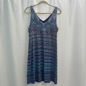 Athleta Women's Blue Tribal Ikat Print Empire Waist Dress Large Athleisure
